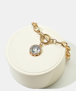 Large Gemstone Charm Chain Bracelet