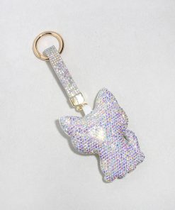 Iridescent Rhinestone Cat Bag Charm