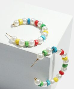 Colorful Bead & Pearl Hoop Earrings