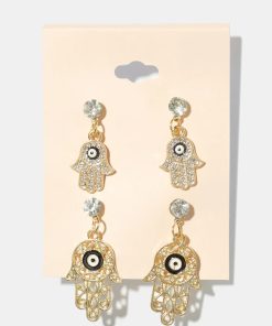 Alternative view of 2 Pair Dangle Hamsa Hand Earrings