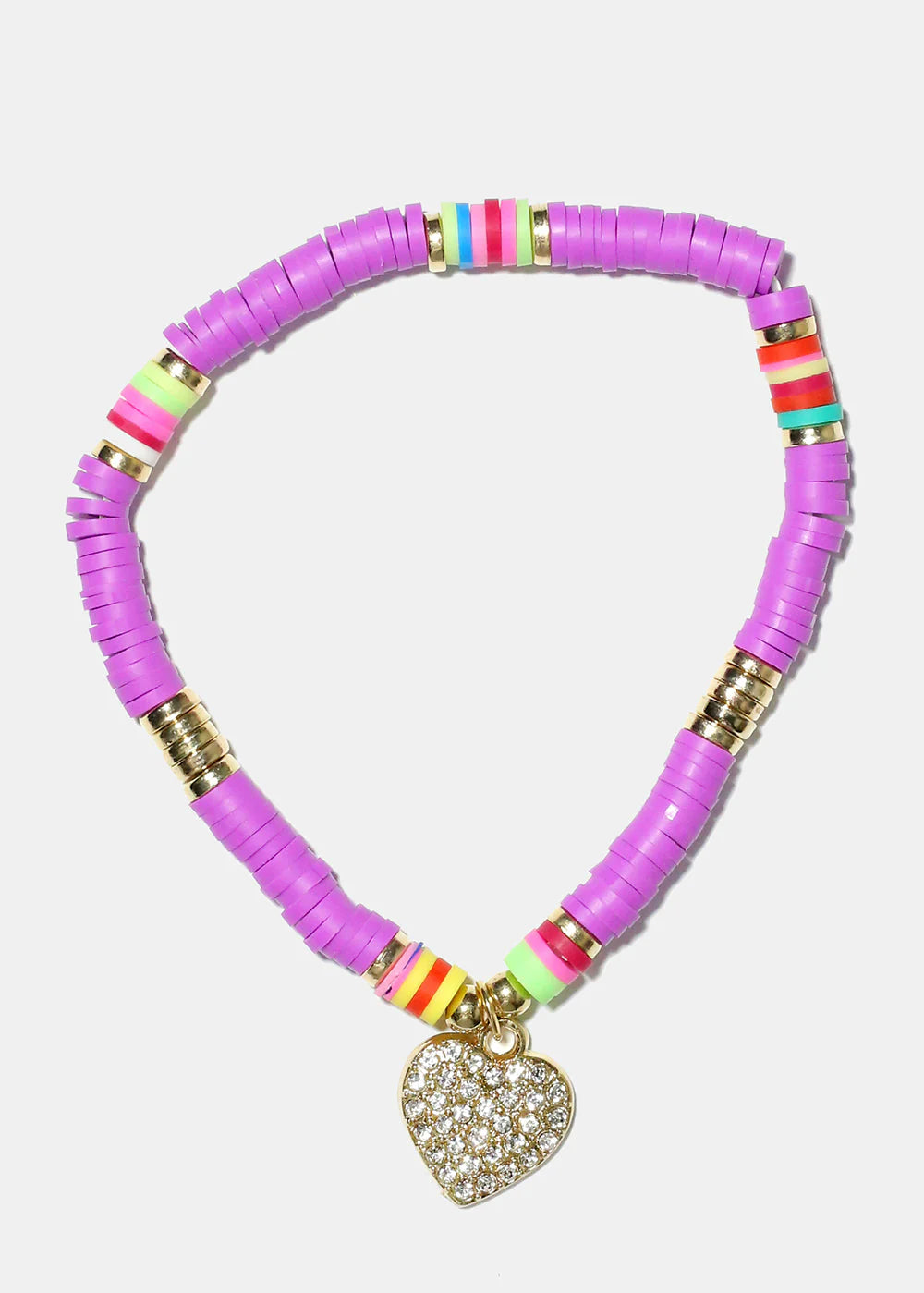 Rhinestone Heart Charm Beaded Bracelet - Image 3