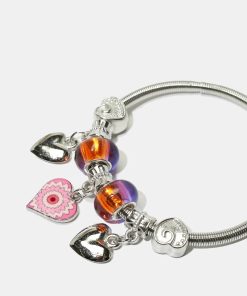 Heart Charm & Bead Coil Bracelet