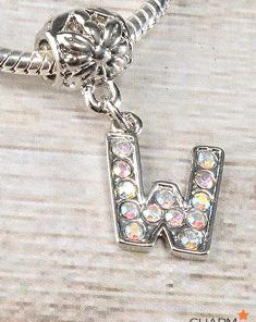 Letter W Rhinestone Bead Charm