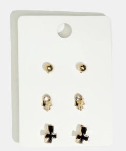 Alternative view of 3-Pair Hamsa Hand & Cross Earrings