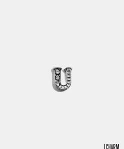 Silver U Initial With Rhinestones Locket Charm