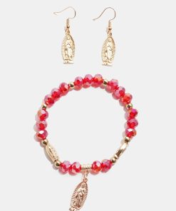 Alternative view of Red Virgin Mary Bead Bracelet & Earring Set