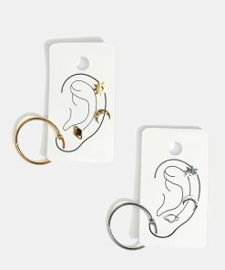 4-Pair Space Design Stud Earrings & Hoop