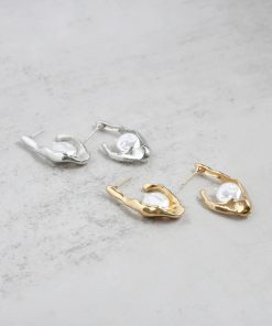 Alternative view of Modern Textured Pearl Dangle Earrings