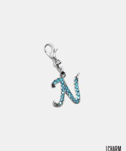 Silver Blue Initial N Dangle Charm