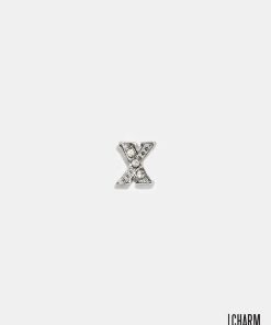 Silver X Initial With Rhinestones Locket Charm