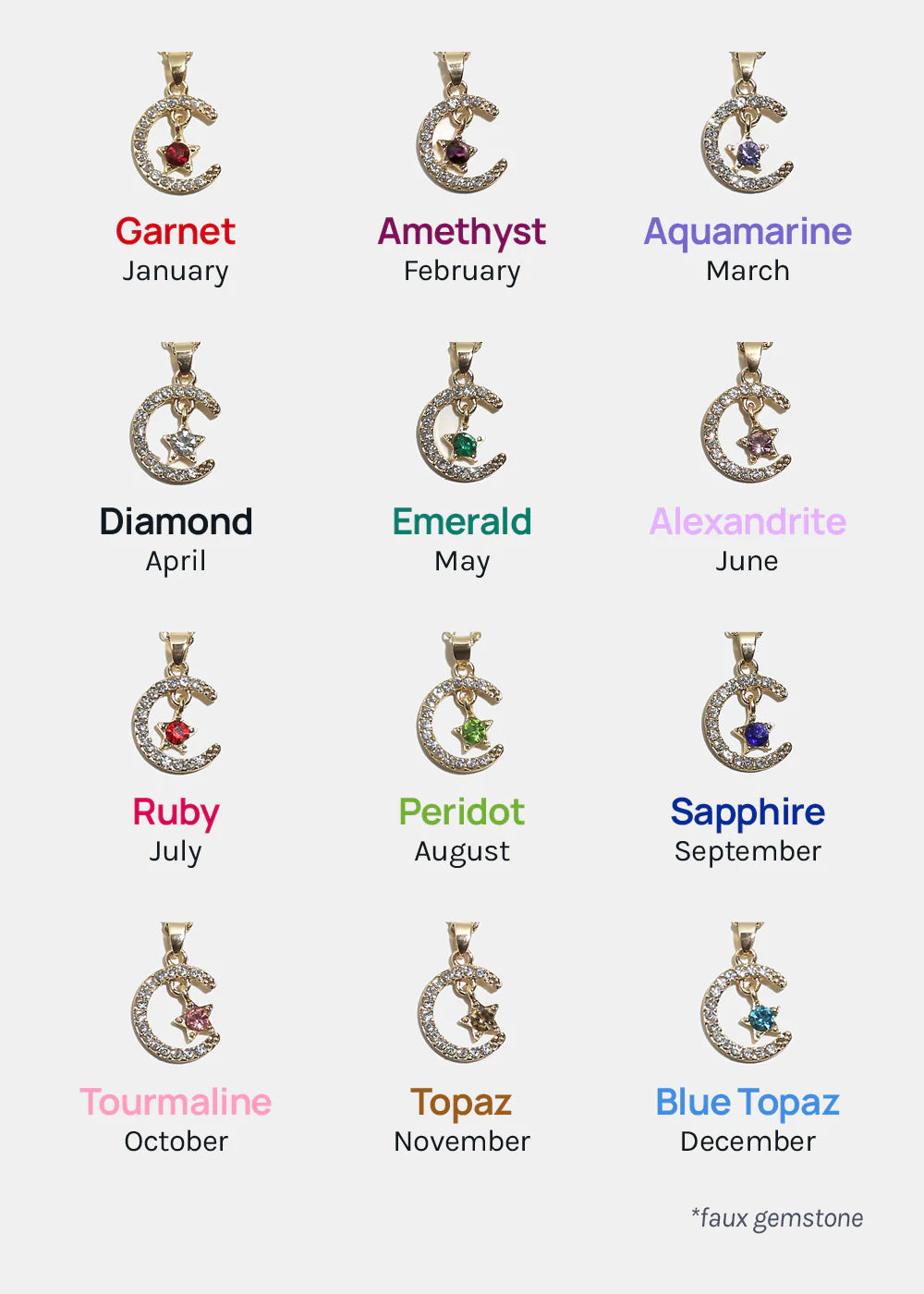 Miss A Birthstone Necklace - Moon + Star - Image 13