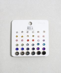 Alternative view of Multi-Color Rhinestone Stud Earring Pack - Gold