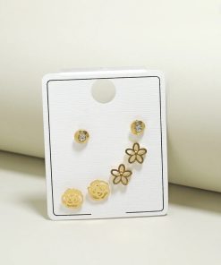 Alternative view of 3-Pair Flower & Rose Stud Earrings