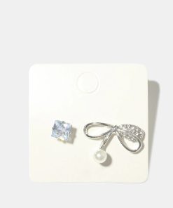 Rhinestone and Bow with Pearl Earrings