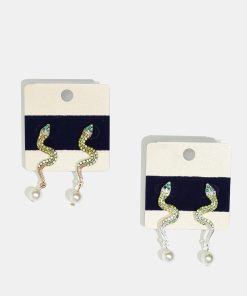 Alternative view of Rhinestone & Pearl Snake Earrings