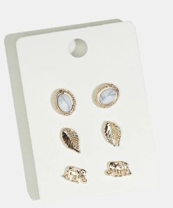 Alternative view of 3-Pair Elephant & Leaf Stud Earrings
