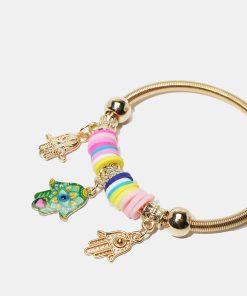 Colorful Hamsa Hand Charm Coil Bracelet