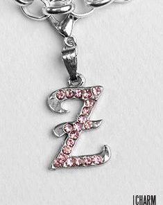 Silver Pink Italic Initial Z Dangle Charm