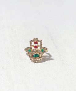 Alternative view of Rhinestone Hamsa Hand Ring