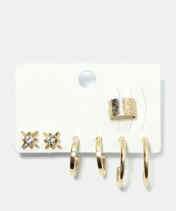 Alternative view of 3 Pair Stud, Hoop & Cuff Earrings