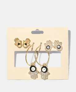 Alternative view of 3 Pair Hamsa Hand Earrings
