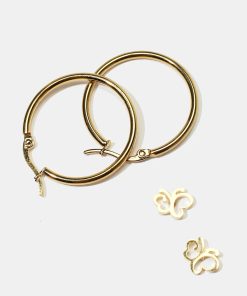 2 Pair Butterfly Stud & Hoop Earrings