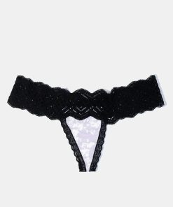 Lilac Black Lace Trim Thong
