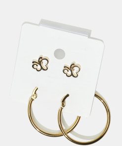 Alternative view of 2 Pair Butterfly Stud & Hoop Earrings