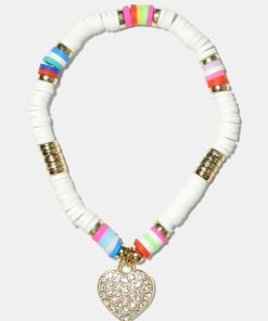 Alternative view of Rhinestone Heart Charm Beaded Bracelet