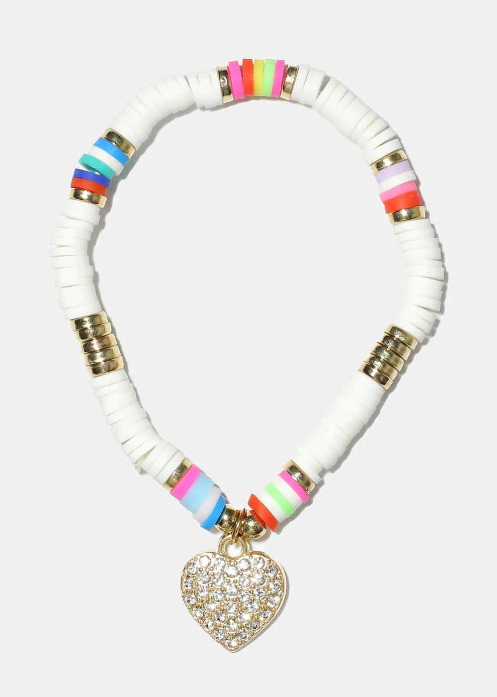Rhinestone Heart Charm Beaded Bracelet - Image 2