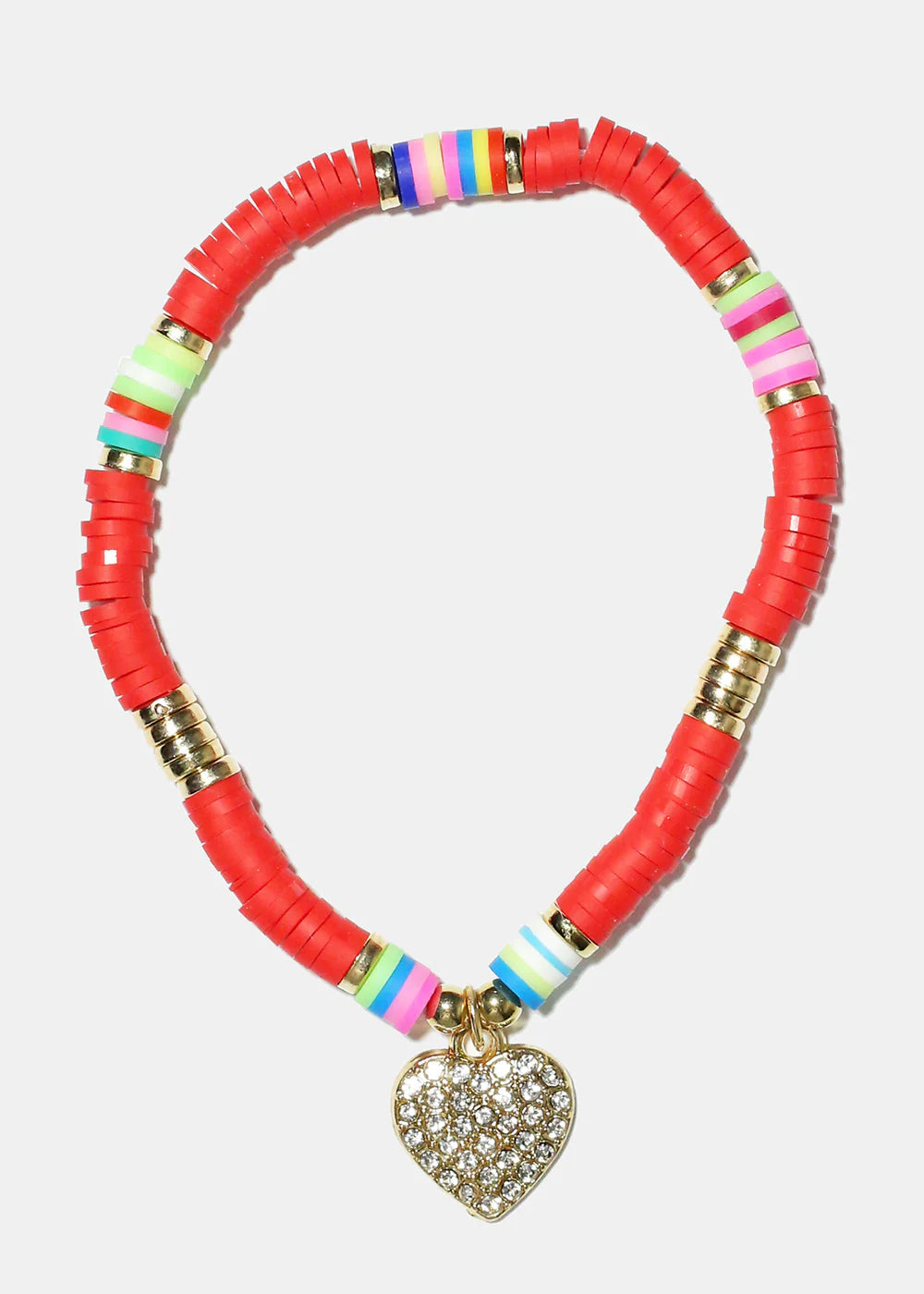 Rhinestone Heart Charm Beaded Bracelet - Image 4