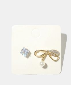 Alternative view of Rhinestone and Bow with Pearl Earrings