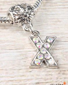 Letter X Rhinestone Bead Charm