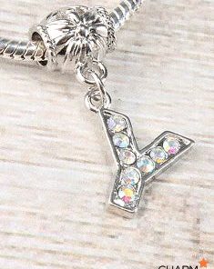 Letter Y Rhinestone Bead Charm