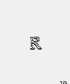 Silver R Initial With Rhinestones Locket Charm