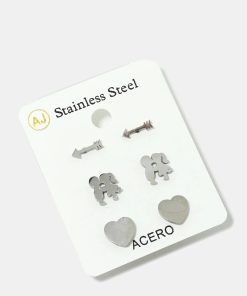 Alternative view of 3-Pair Arrow & Heart Stud Earrings