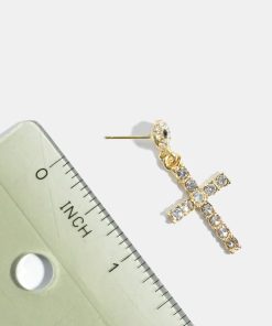 Alternative view of Rhinestone-Studded Cross Dangle Earrings