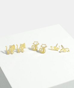 3-Pair Cute Cats Stud Earrings