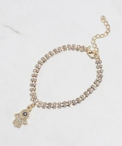 Alternative view of Rhinestone Hamsa Hand Bracelet