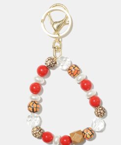 Alternative view of Wood and Pearl Bead Keychain Bracelet