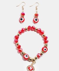 Alternative view of Red Evil Eye Bead & Earring Set