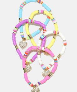 Rhinestone Heart Charm Beaded Bracelet