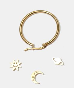 Alternative view of 4-Pair Space Design Stud Earrings & Hoop