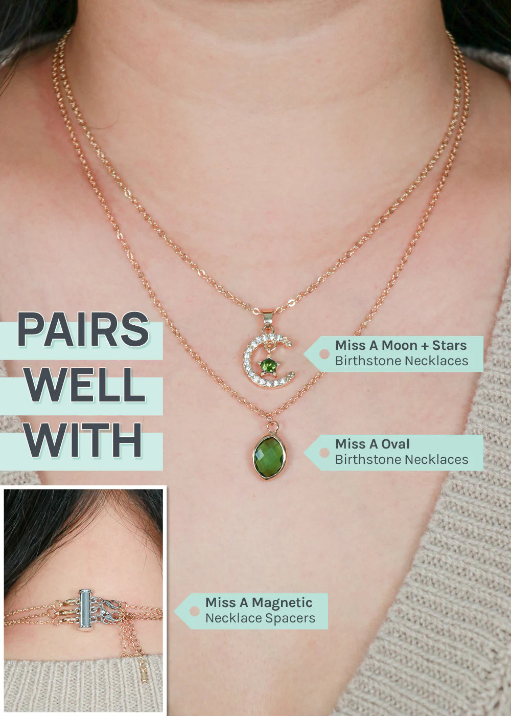 Miss A Birthstone Necklace - Moon + Star - Image 17
