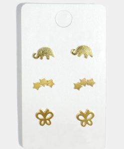 Alternative view of 3-Pair Elephant, Star & Butterfly Stud Earrings