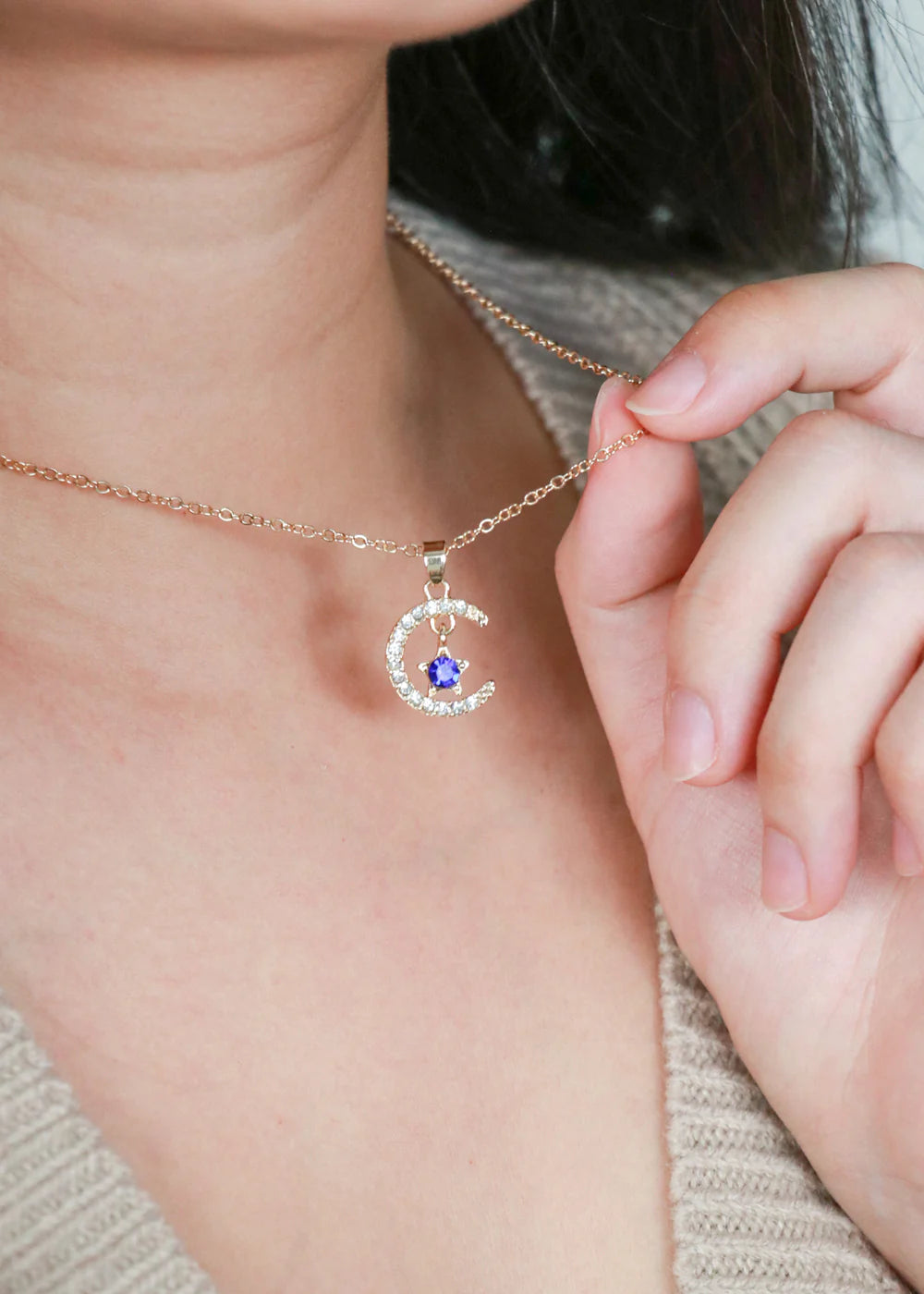 Miss A Birthstone Necklace - Moon + Star - Image 11