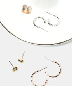 3 Pair Stud, Hoop & Cuff Earrings