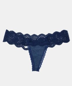 Navy Lace Thong