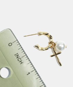 Alternative view of Pearl & Cross Dangle Earrings
