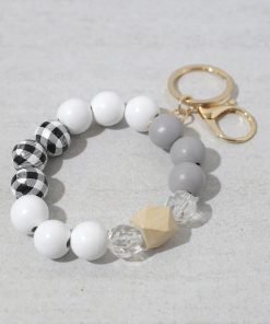 Alternative view of Plaid-Wood Bead Keychain Bracelet